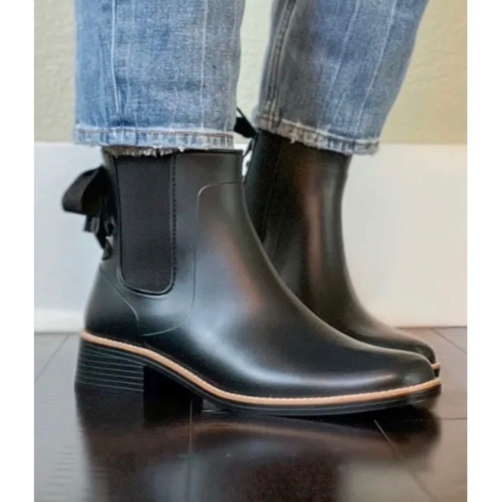 Bernardo Black Chelsea Ankle Rain Boots w/ Bow - Waterproof - Size 11-FLAWED